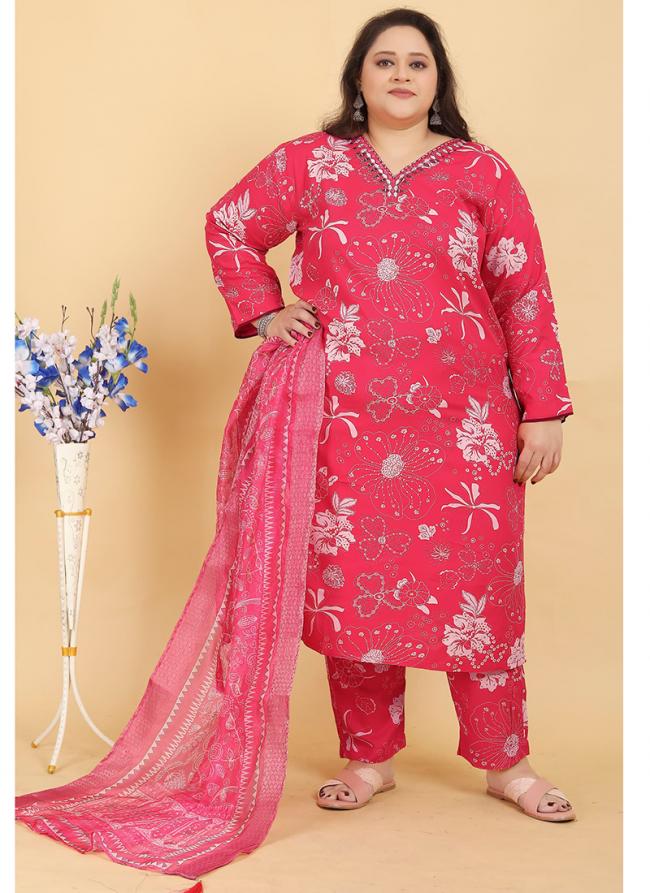 Premium Rayon Pink Casual Wear Printed Readymade Plus Size Suit